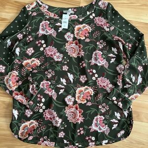 Loft Floral Blouse - Green and Pink
